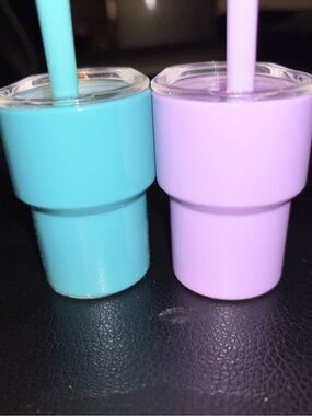 Aqua and Lavender Silicone Tumbler Lids with Straws